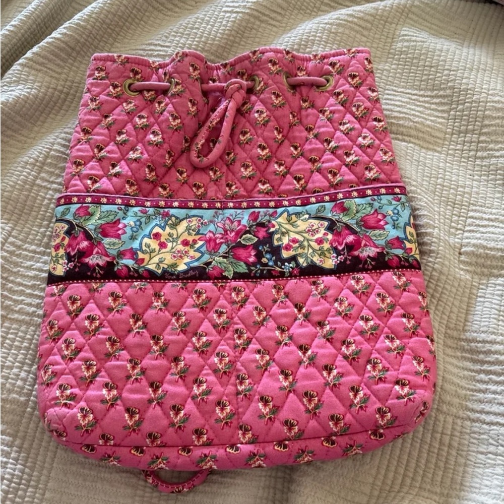 Vintage Vera Bradley Pink Pansy Drawstring Bag